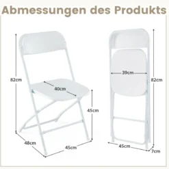 4er Set Metall Klappstühle mit Kunststoffsitz & Rückenlehne Tragbare Terrassenstühle Weiß