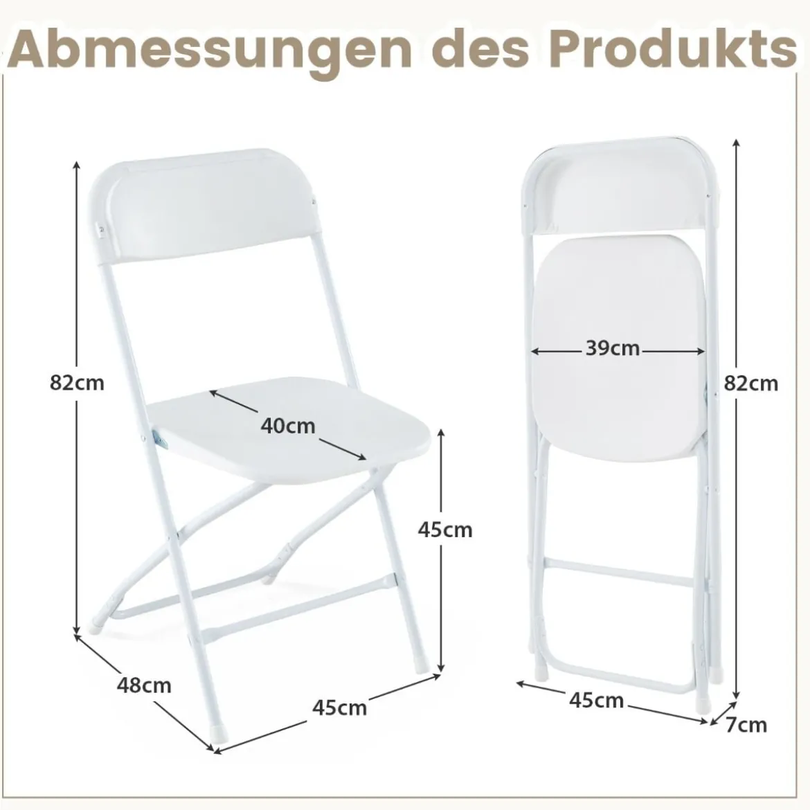4er Set Metall Klappstühle mit Kunststoffsitz & Rückenlehne Tragbare Terrassenstühle Weiß