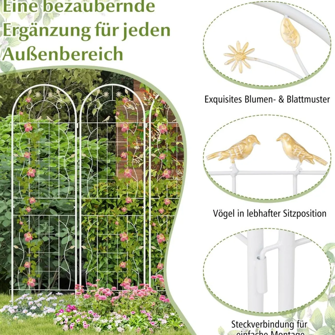 2er Set Metall Rankgitter Dekorativer Gartenzaun Freistehende Rankhilfe 180 x 50 cm