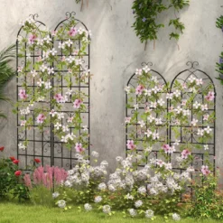 2er Set Metall Rankgitter Freistehender Gartenzaun zum Stecken Spalier 180 x 50 cm Schwarz