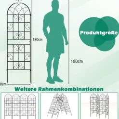 2er Set Metall Rankgitter Freistehender Gartenzaun zum Stecken Spalier 180 x 50 cm Schwarz