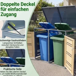 2er Set Mülltonnenbox für 2 x 120 L Mülltonne Wetterfester Gartenschuppen mit Abschließbarer Tür Grau und Gelb