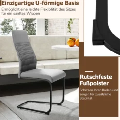 4er-Set moderne Esszimmerstühle armloser Küchenstuhl mit geneigter hoher Rückenlehne Grau