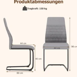 4er-Set moderne Esszimmerstühle armloser Küchenstuhl mit geneigter hoher Rückenlehne Grau