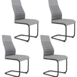 4er-Set moderne Esszimmerstühle armloser Küchenstuhl mit geneigter hoher Rückenlehne Grau