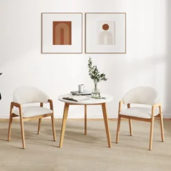 2er-Set modernes Esszimmerstühle Küchenstühle mit gepolstertem Sitz & ergonomischer Rückenlehne Weiß