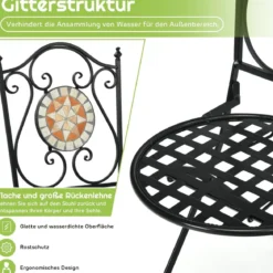 2er-Set Mosaik-Stühle Klappstuhl-Set aus Metall mit Rückenlehne 54 x 40 x 94,5 cm Schwarz