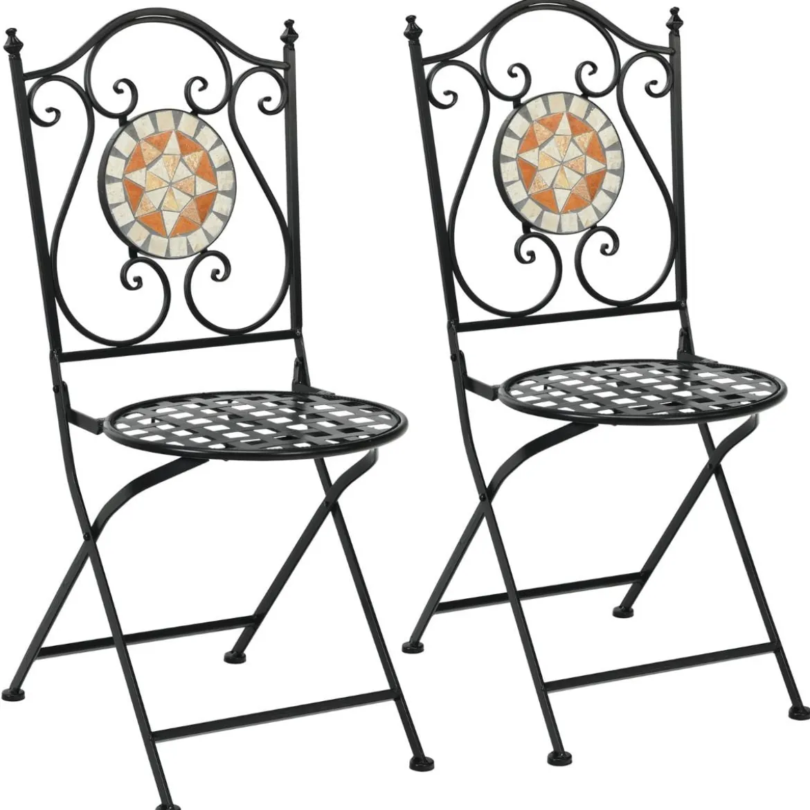 2er-Set Mosaik-Stühle Klappstuhl-Set aus Metall mit Rückenlehne 54 x 40 x 94,5 cm Schwarz