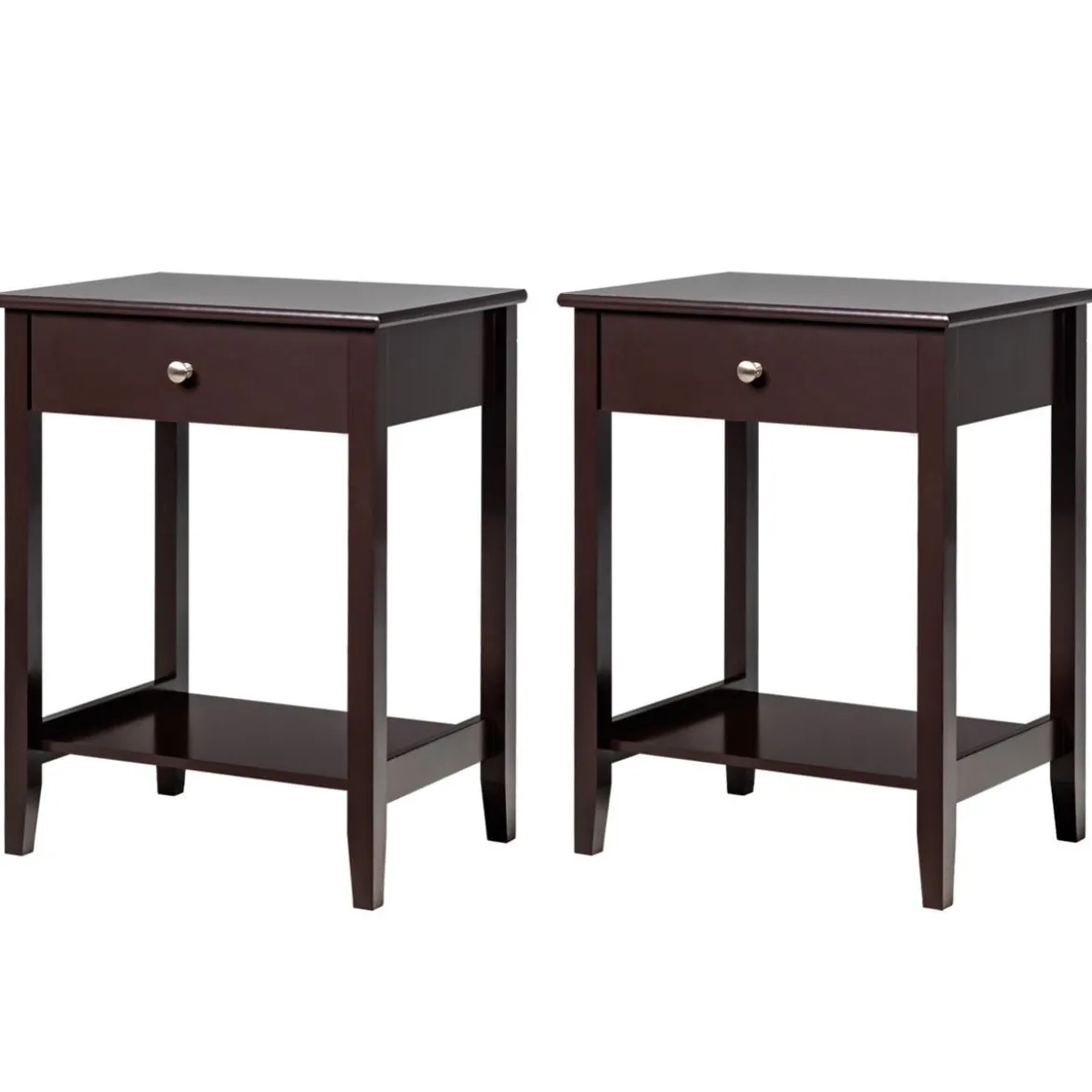 2er Set Nachttisch aus Holz mit Schiebeschublade Sofatisch 47,5 x 36 x 62 cm Braun