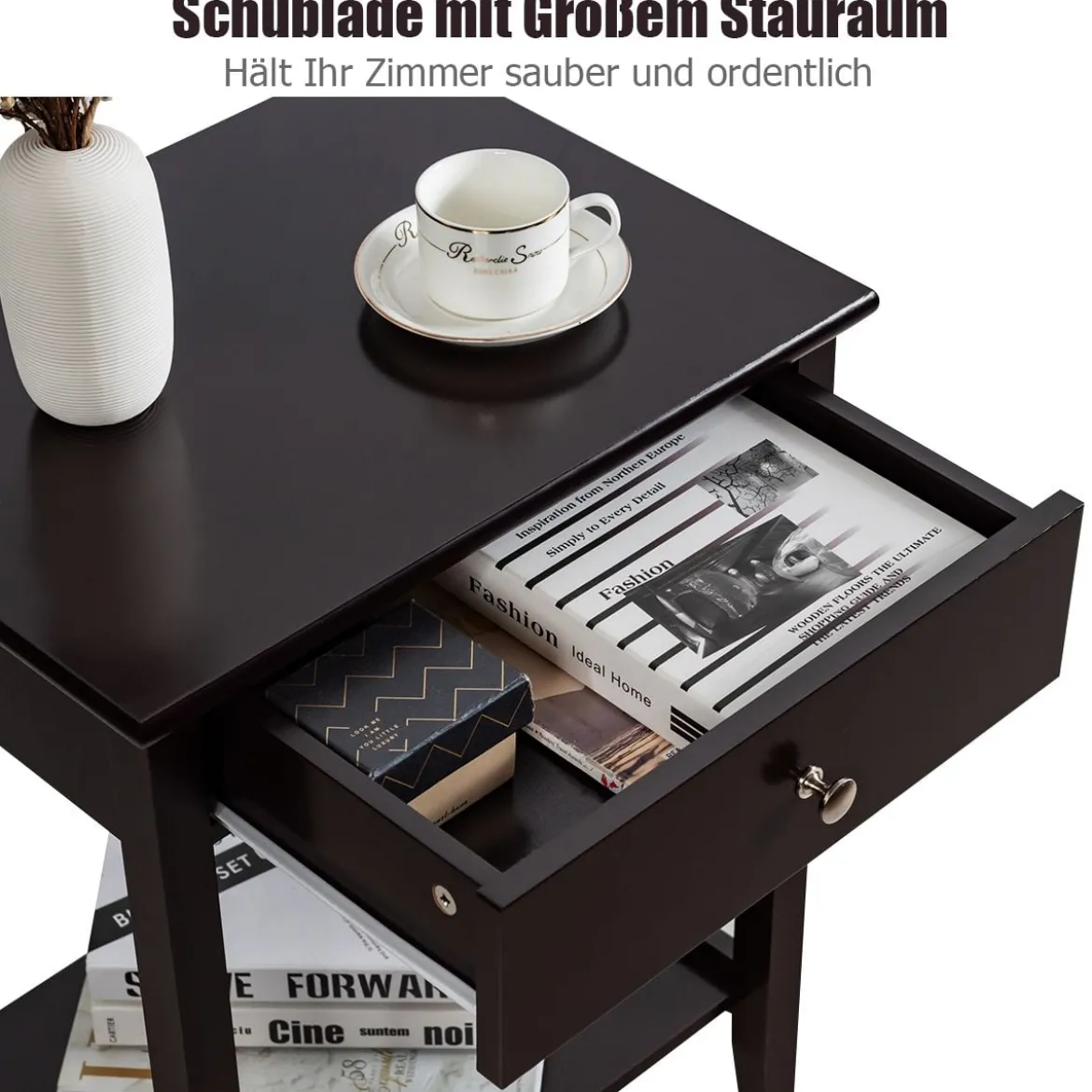 2er Set Nachttisch aus Holz mit Schiebeschublade Sofatisch 47,5 x 36 x 62 cm Braun