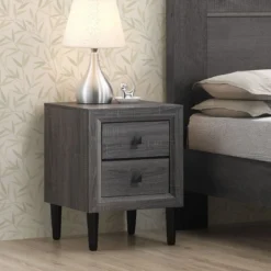 2er Set Nachttische Holz Beistelltisch mit 2 Schubladen Kaffeetisch modern Sofatisch Grau