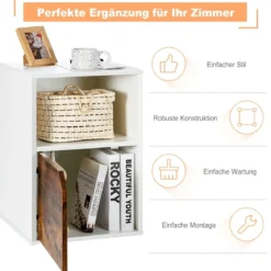 2er Set Nachttische Holz Beistelltisch mit offenem Regal & Türschrank 3 Ebenen Kaffeetisch Sofatisch Weiß