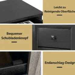 2er Set Nachttische Holz Beistelltisch mit 2 Schubladen Kaffeetisch modern Sofatisch Schwarz