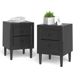 2er Set Nachttische Holz Beistelltisch mit 2 Schubladen Kaffeetisch modern Sofatisch Schwarz