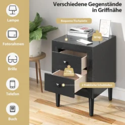 2er Set Nachttische Holz Beistelltisch mit 2 Schubladen Kaffeetisch modern Sofatisch Schwarz