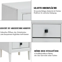 2er Set Nachttische Holz Beistelltisch mit 2 Schubladen Kaffeetisch modern Sofatisch Weiß