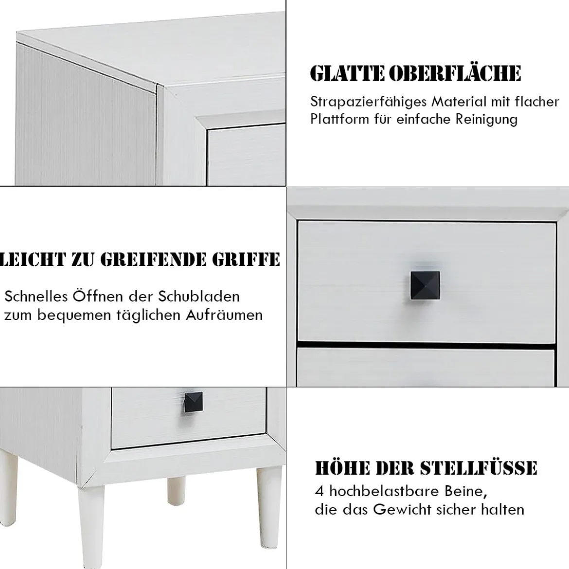 2er Set Nachttische Holz Beistelltisch mit 2 Schubladen Kaffeetisch modern Sofatisch Weiß