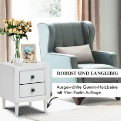 2er Set Nachttische Holz Beistelltisch mit 2 Schubladen Kaffeetisch modern Sofatisch Weiß