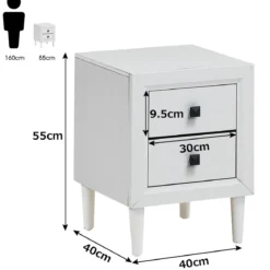 2er Set Nachttische Holz Beistelltisch mit 2 Schubladen Kaffeetisch modern Sofatisch Weiß