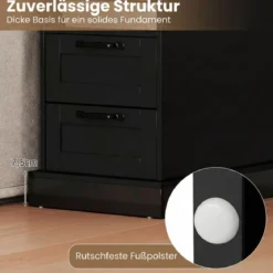 2er Set Nachttisch mit Ladestation Schmaler Beistelltisch mit Ablagefach & 2 Schubladen Schwarz