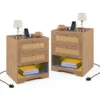 2er Set Nachttisch mit LED-Lichtern und Ladestation Beistelltisch Ratten mit Offenem Fach