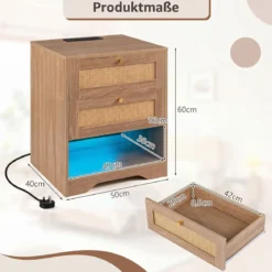 2er Set Nachttisch mit LED-Lichtern und Ladestation Beistelltisch Ratten mit Offenem Fach