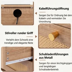 2er Set Nachttisch mit LED-Lichtern und Ladestation Beistelltisch Ratten mit Offenem Fach
