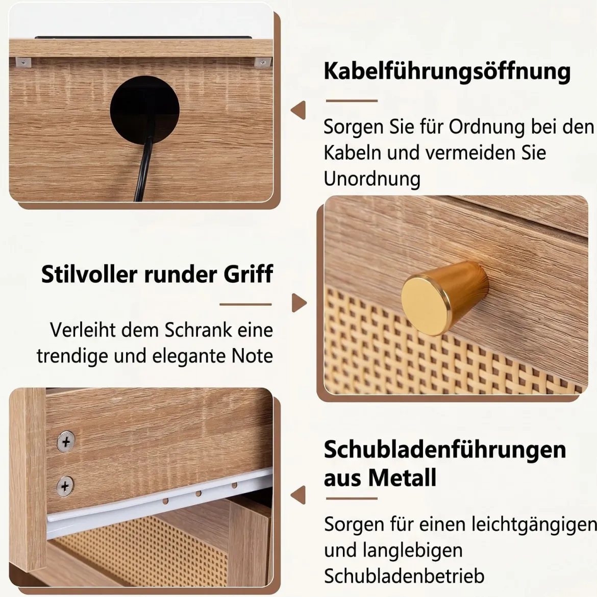 2er Set Nachttisch mit LED-Lichtern und Ladestation Beistelltisch Ratten mit Offenem Fach