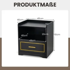 2er Set Nachttisch mit LED Licht USB-Anschluss und Typ-C-Ladestation Nachtschrank mit Bewegungssensor Schwarz