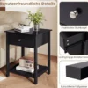 2er Set Nachttisch mit Schublade & Offenem Regal Beistelltisch Nachtschrank Nachtkonsole Schwarz