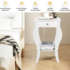 2er Set Nachttisch mit Schublade & Ablage Moderner Beistelltisch Nachtkommode Weiß
