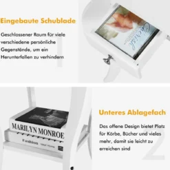2er Set Nachttisch mit Schublade & Ablage Moderner Beistelltisch Nachtkommode Weiß