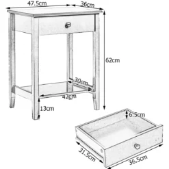 2er Set Nachttisch mit Schublade Sofatisch aus Holz für Schlafzimmer 47,5 x 36 x 62 cm Weiß