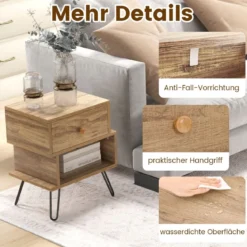 2er Set Nachttisch Set aus 2 Beistelltischen Holz multifunktionaler Natur