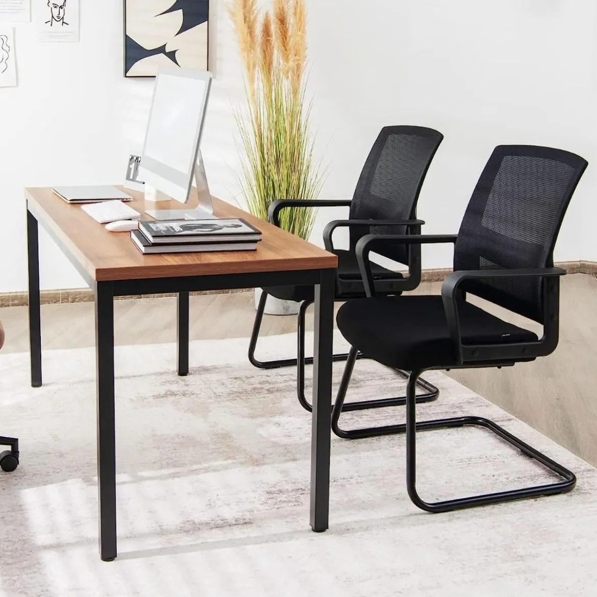 2er Set Netz Bürostuhl mit Rückenlehne bis 136kg belastbar 60 x 54,5 x 94 cm Schwarz