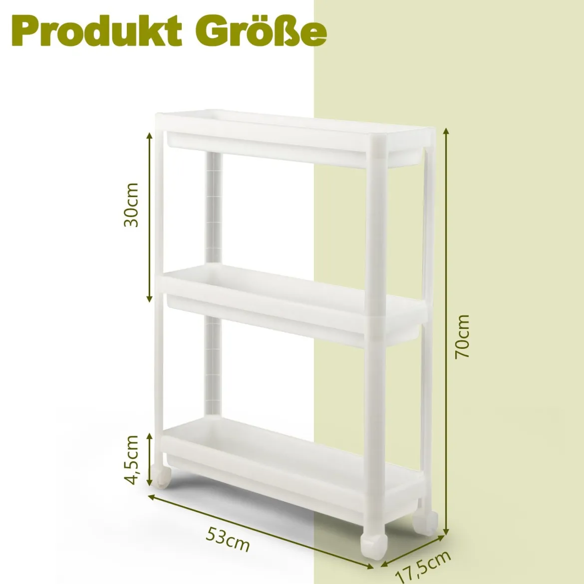 2er Set Nischenregal Schmal 3 Ebenen Rollwagen Weiß 53 x 17,5 x 70 cm