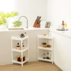 2er Set Nischenregal Schmal 3 Ebenen Standregal 33 x 33 x 70 cm Weiß