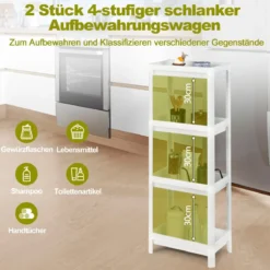 2er Set Nischenregal Schmal 4-Tier Slim Storage Cart Küchen-Organizer 36 x 23 x 99,5 cm Weiß