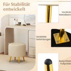 2er Set Ottomane mit Stauraum Kunstleder Rund Fußhocker mit klappbaren Tabletts Beige