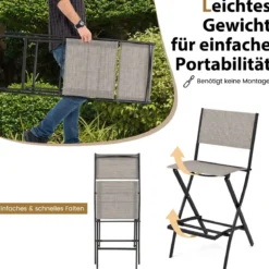 2er Set Outdoor Barhocker klappbare Barstühle mit Rückenlehne und Fußstütze Blau/Kaffee/Schwarz