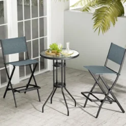 2er Set Outdoor Barhocker klappbare Barstühle mit Rückenlehne und Fußstütze Blau/Kaffee/Schwarz