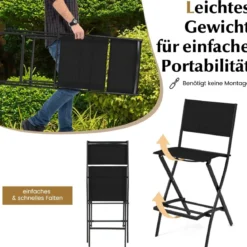 2er Set Outdoor Barhocker klappbare Barstühle mit Rückenlehne und Fußstütze Blau/Kaffee/Schwarz