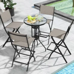 2er Set Outdoor Barhocker klappbare Barstühle mit Rückenlehne und Fußstütze Blau/Kaffee/Schwarz