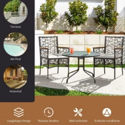 2er-Set Outdoor-Esszimmerstühle Allwetter-PE-Bistrostühle 61 x 58,5 x 89 cm Braun