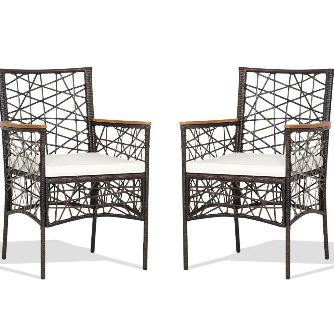 2er-Set Outdoor-Esszimmerstühle Allwetter-PE-Bistrostühle 61 x 58,5 x 89 cm Braun