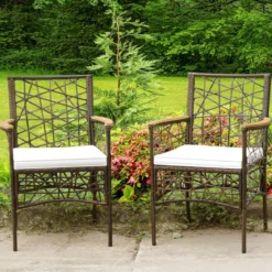 2er-Set Outdoor-Esszimmerstühle Allwetter-PE-Bistrostühle 61 x 58,5 x 89 cm Braun