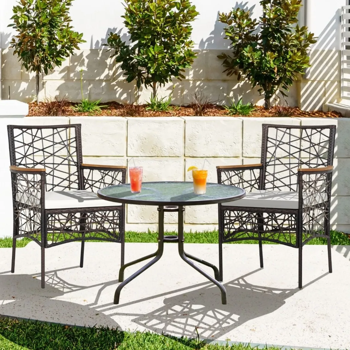 2er-Set Outdoor-Esszimmerstühle Allwetter-PE-Bistrostühle 61 x 58,5 x 89 cm Braun