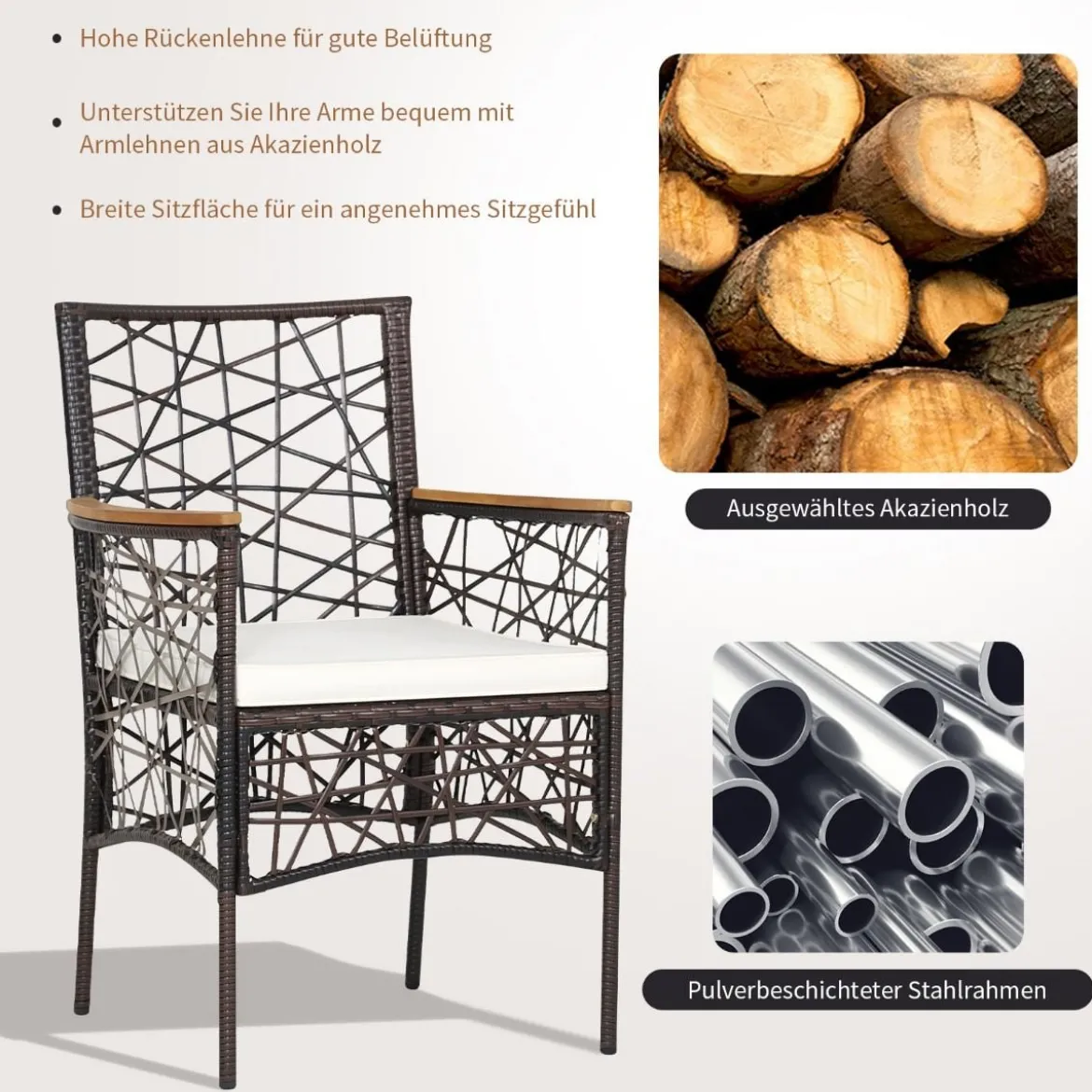 2er-Set Outdoor-Esszimmerstühle Allwetter-PE-Bistrostühle 61 x 58,5 x 89 cm Braun