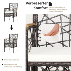 2er-Set Outdoor-Esszimmerstühle Allwetter-PE-Bistrostühle 61 x 58,5 x 89 cm Braun