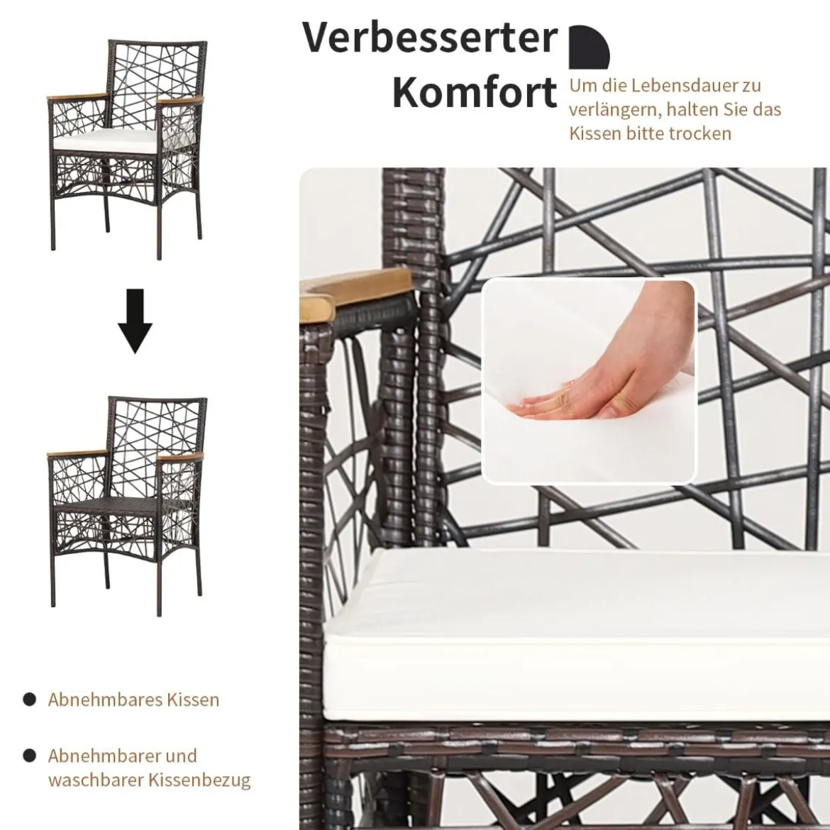 2er-Set Outdoor-Esszimmerstühle Allwetter-PE-Bistrostühle 61 x 58,5 x 89 cm Braun